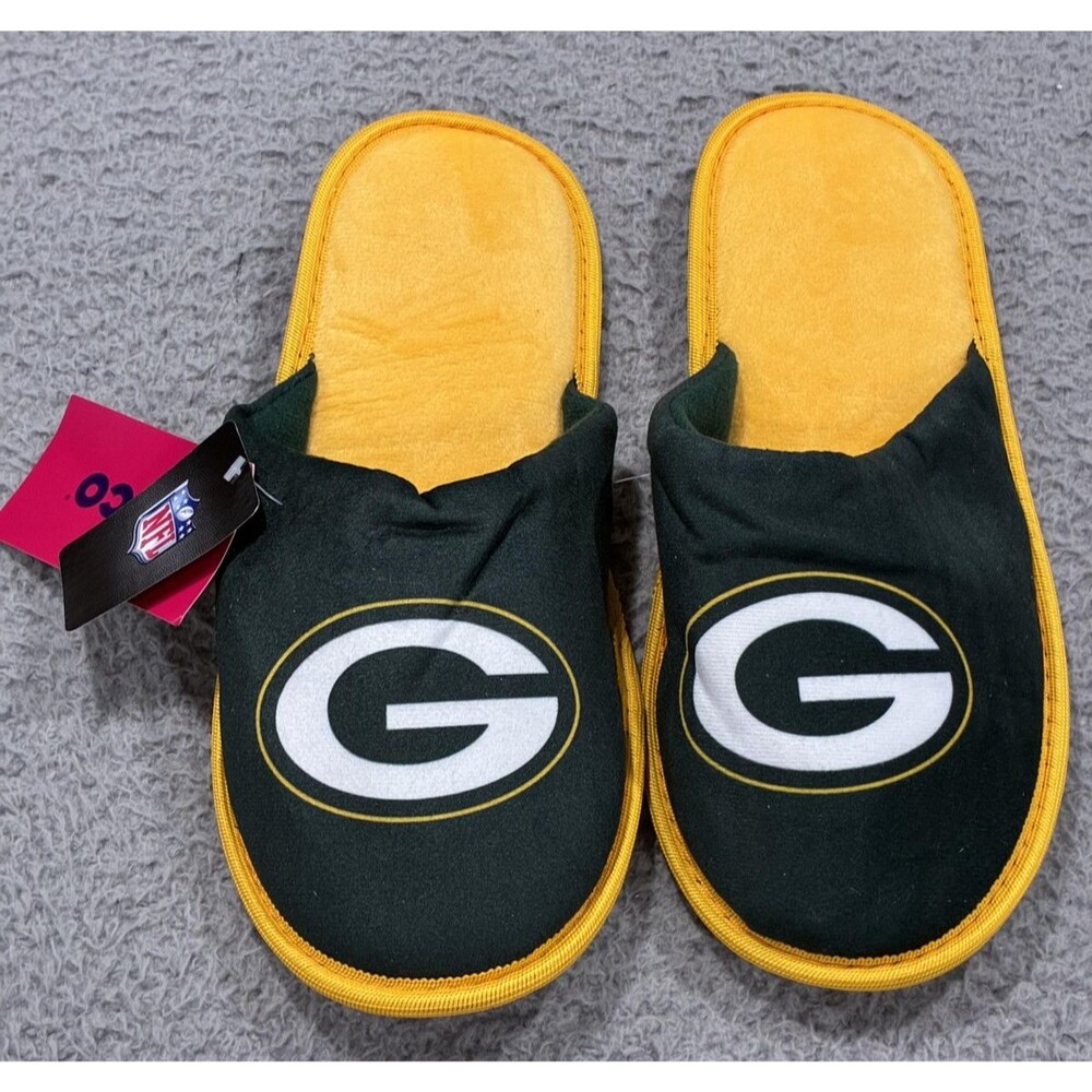 Green Bay Packers Slippers Mens 10 Green NFL Football FOCO Comfy House Shoe